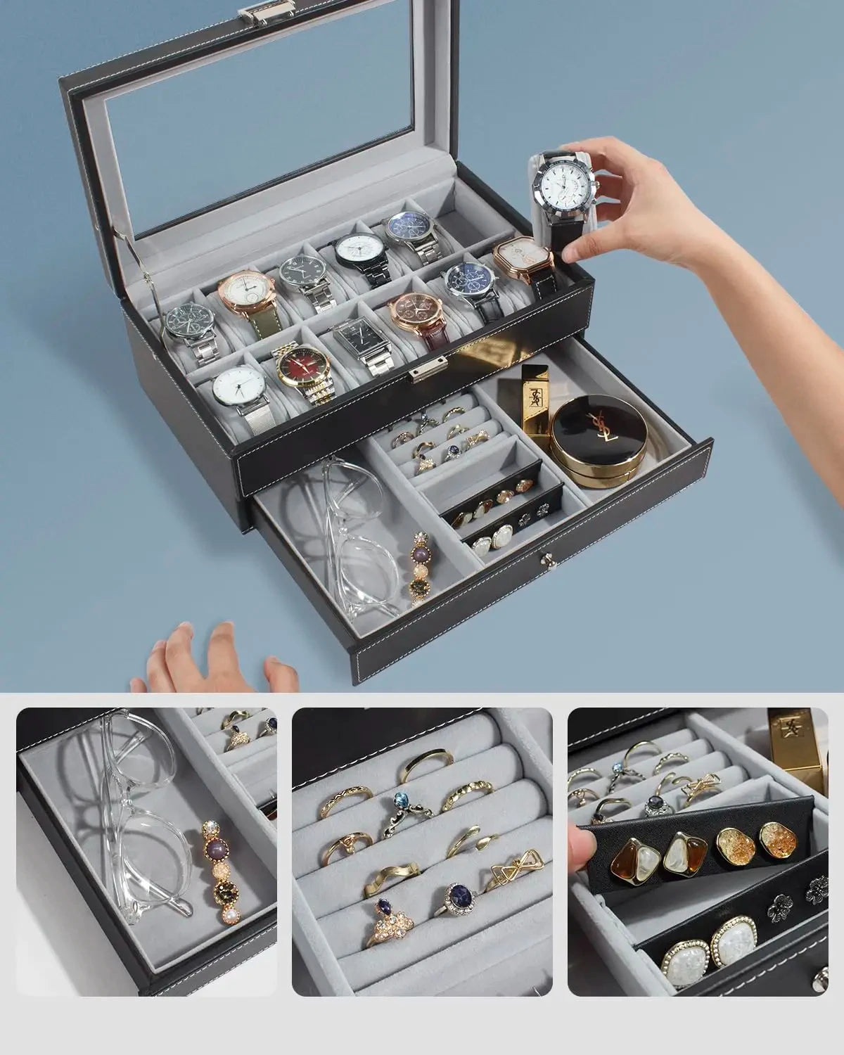 watch luxury case for watch and accessories 
12 watches +drawer