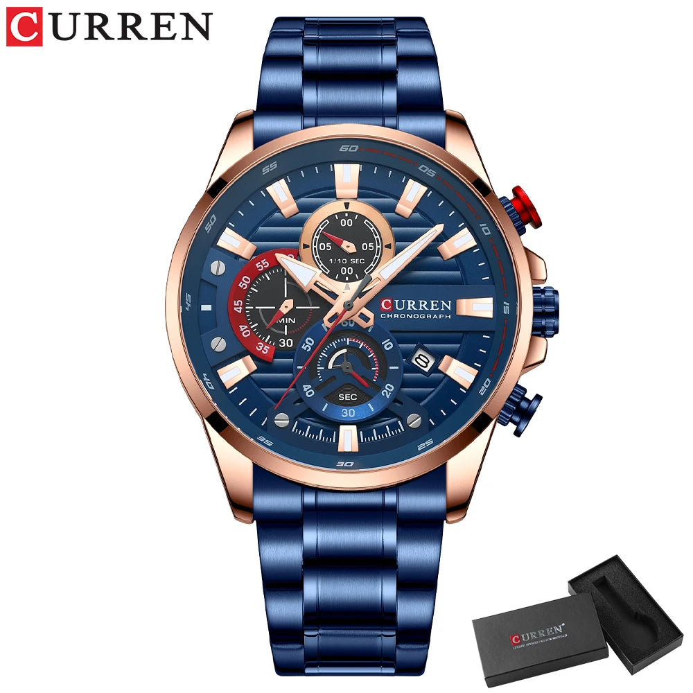 Watch For Men Luxury Quartz Chronograph Sport Waterproof Man Watches Military Fashion Stainless Steel Wristwatch Clock