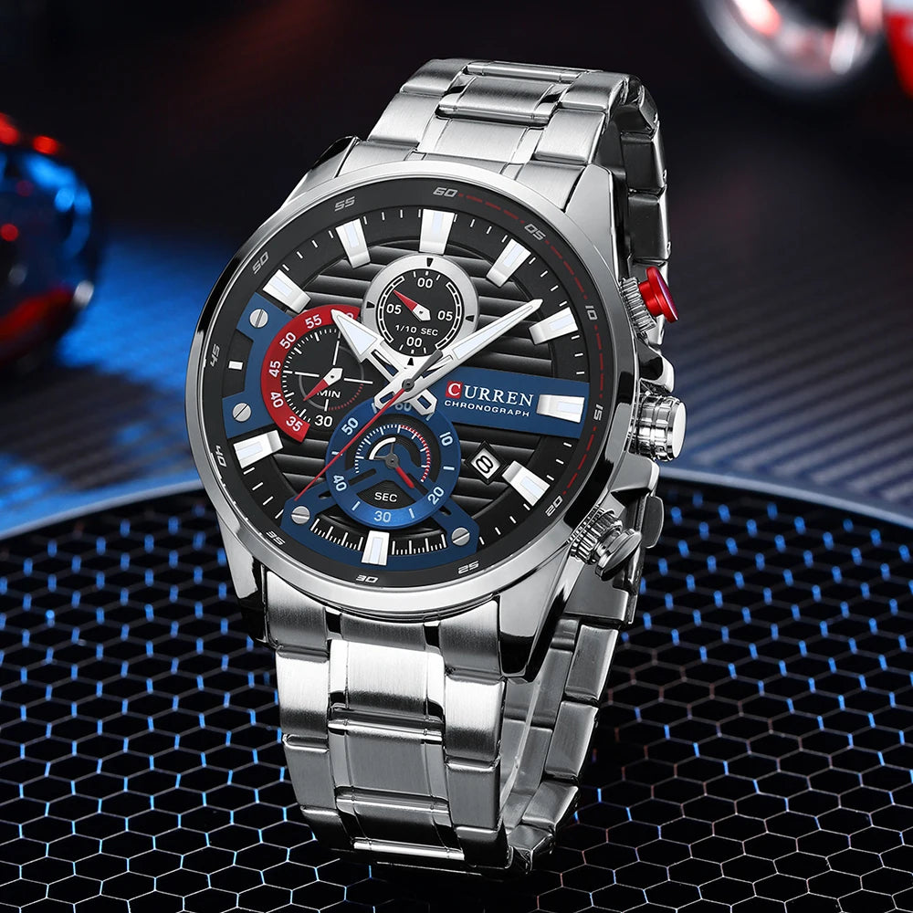 Watch For Men Luxury Quartz Chronograph Sport Waterproof Man Watches Military Fashion Stainless Steel Wristwatch Clock