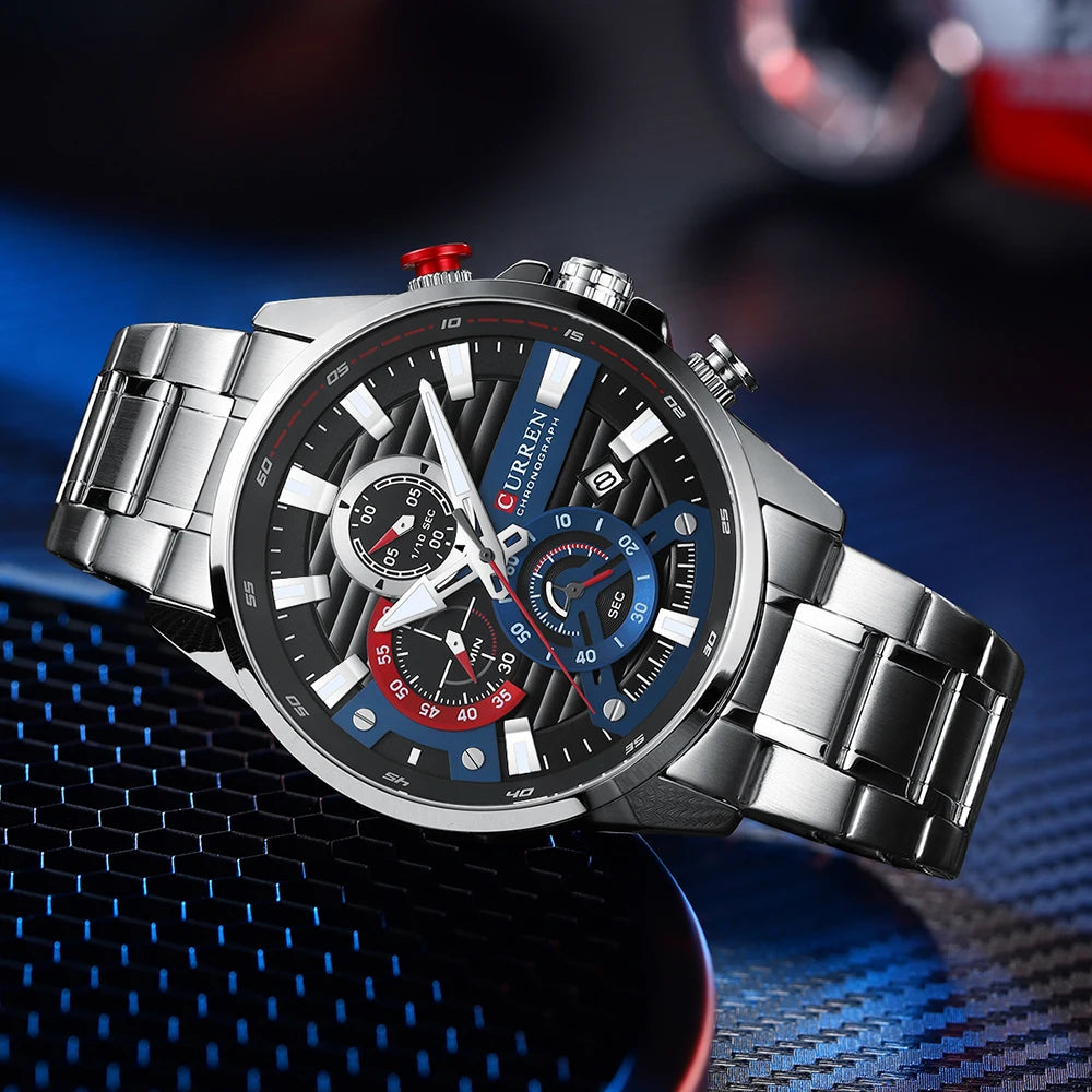 Watch For Men Luxury Quartz Chronograph Sport Waterproof Man Watches Military Fashion Stainless Steel Wristwatch Clock