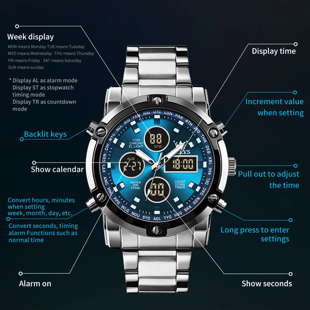 Men's Watches Original Multifunctional Wlectronic Watch for Man Waterproof Luminous Alarm Clock Fashion Dress